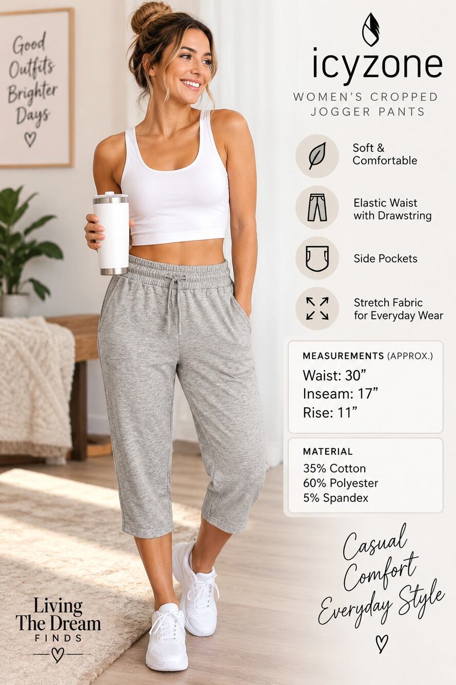 Icyzone Women’s XL Gray Cropped Jogger Pants Drawstring Elastic Waist